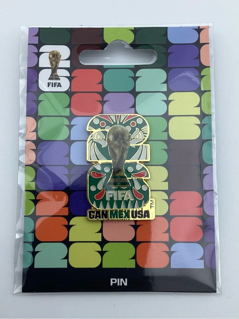 Official FIFA World Cup 2026 CAN MEX USA Enamel Pin - Green & Gold